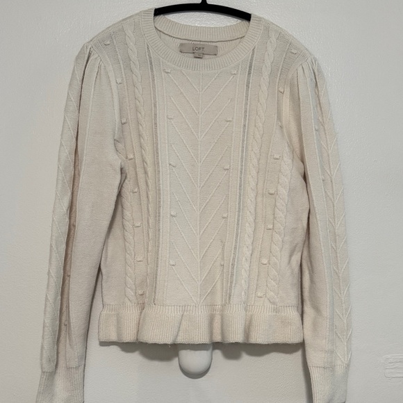 LOFT Ivory Textured Crew Neck Sweater - Picture 1 of 4